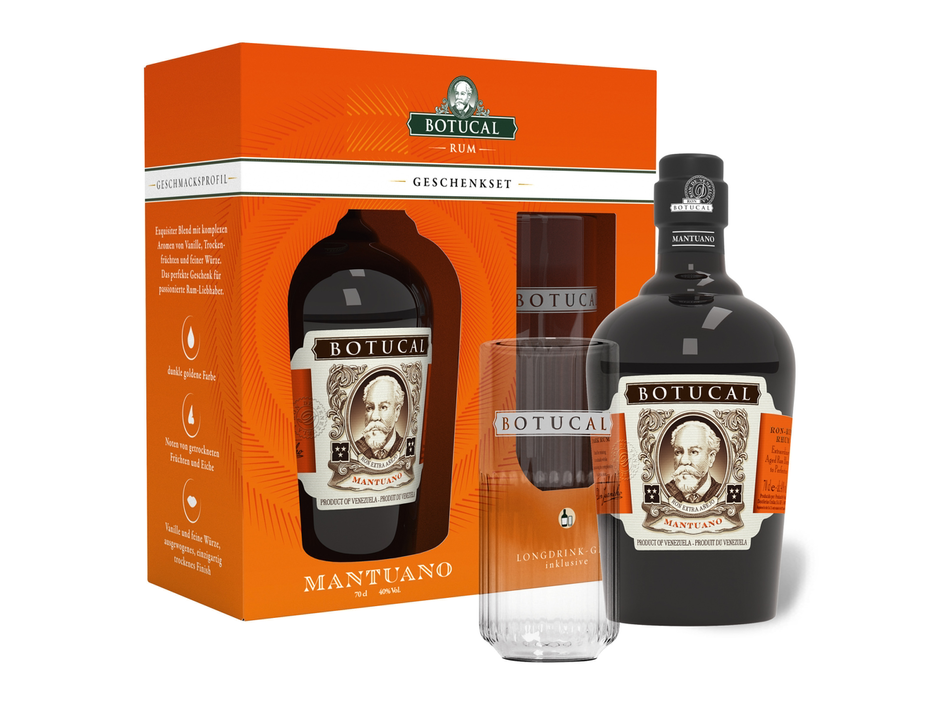 Botucal Mantuano Rum mit Geschenkbox und Glas 40% Vol