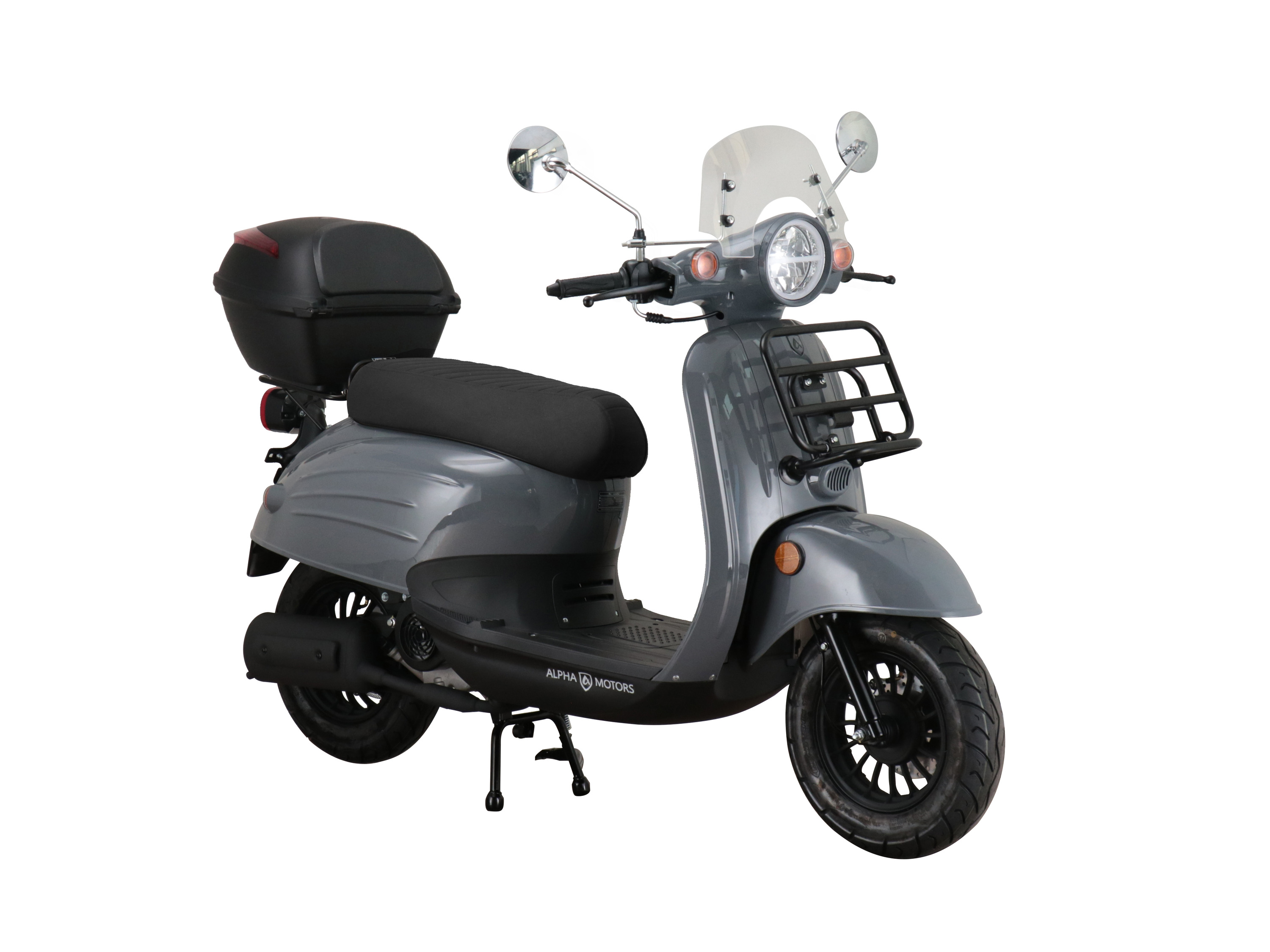 Alpha Motors Motorroller Adria 50 ccm EURO 5 inkl. Windschild und Topcase (Grau, 45 km/h)