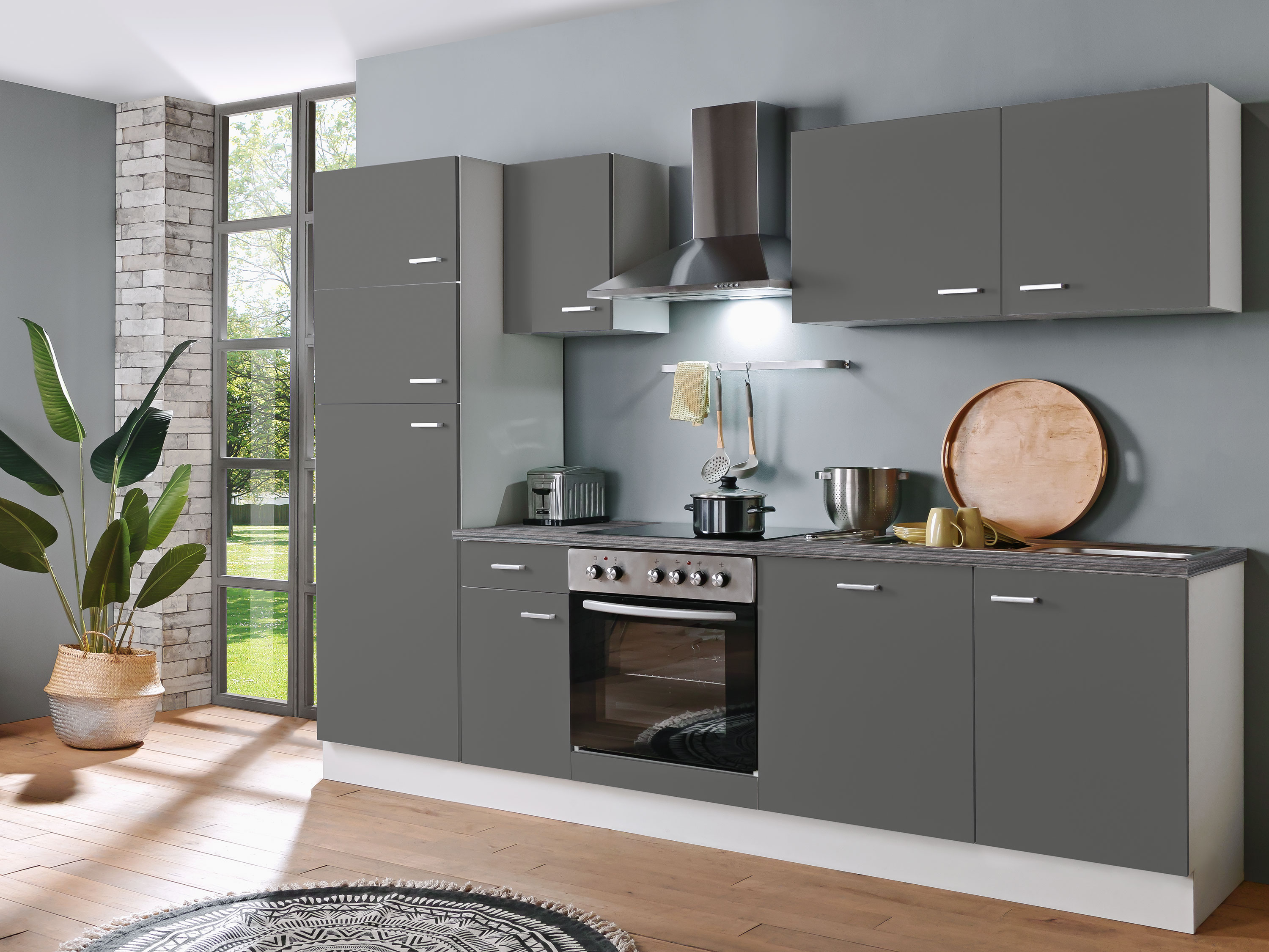 Menke Küchenblock Classic 1 (mit Geschirrspüler, 270 cm, White, Graphite, frei Verwendungsstelle)