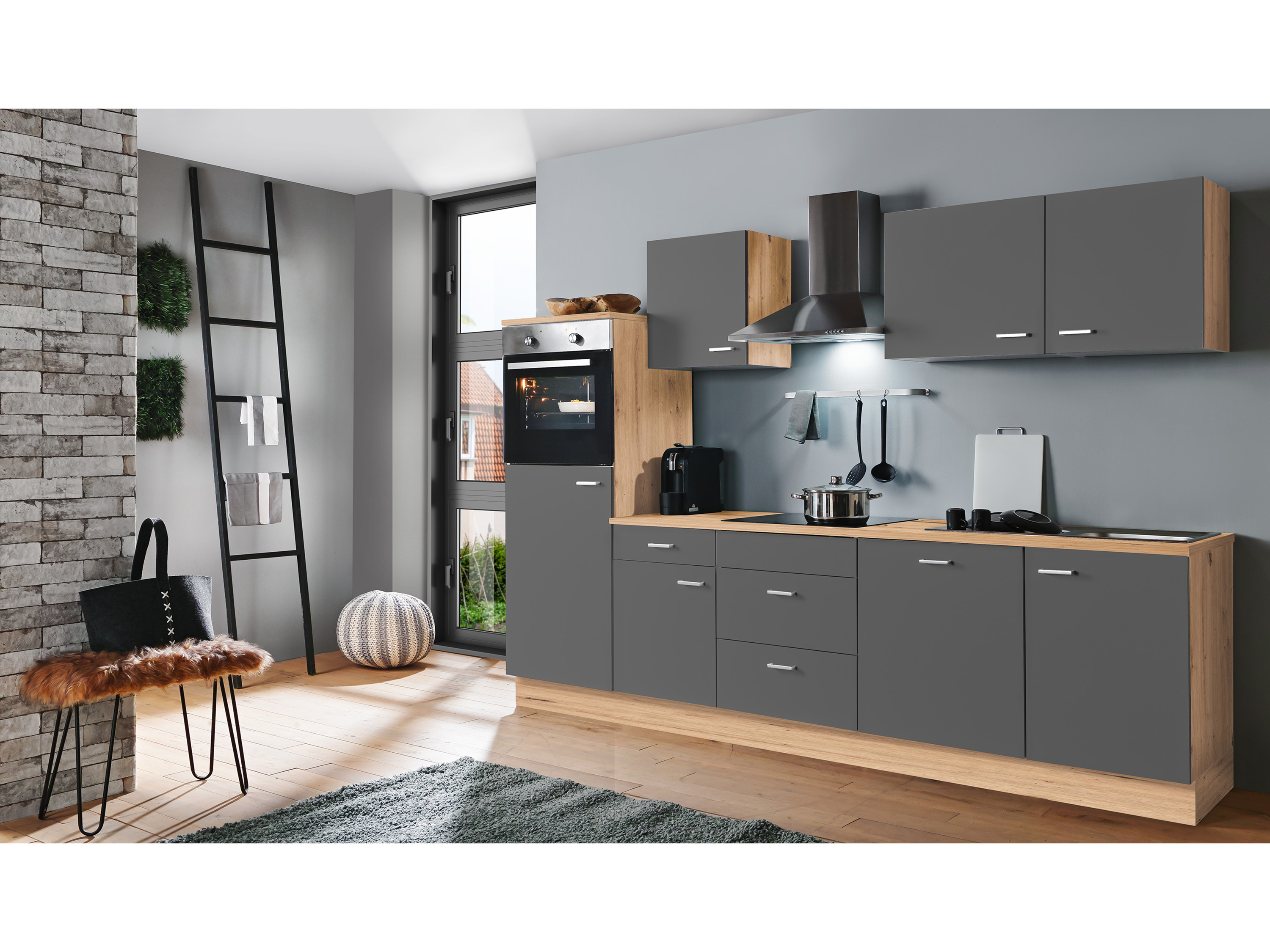 Menke Küchenblock Artisan Classic, Autarker Backofen, 280 cm, mitGeschirrspüler (Graphite, frei Verwendungsstelle)