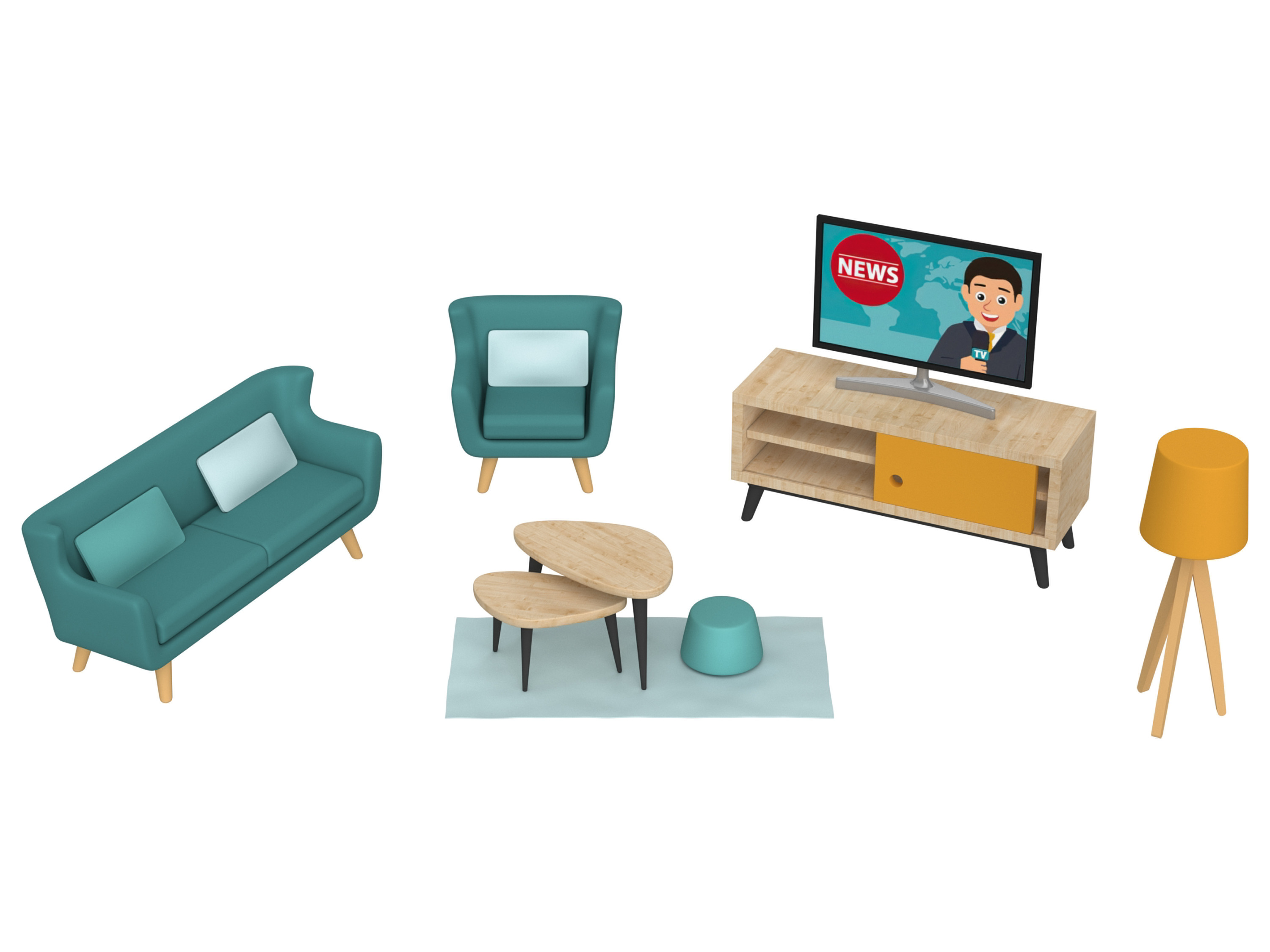 Playtive Holz Miniaturmöbel mit Textilien und Puppen Set (Wohnzimmer)''