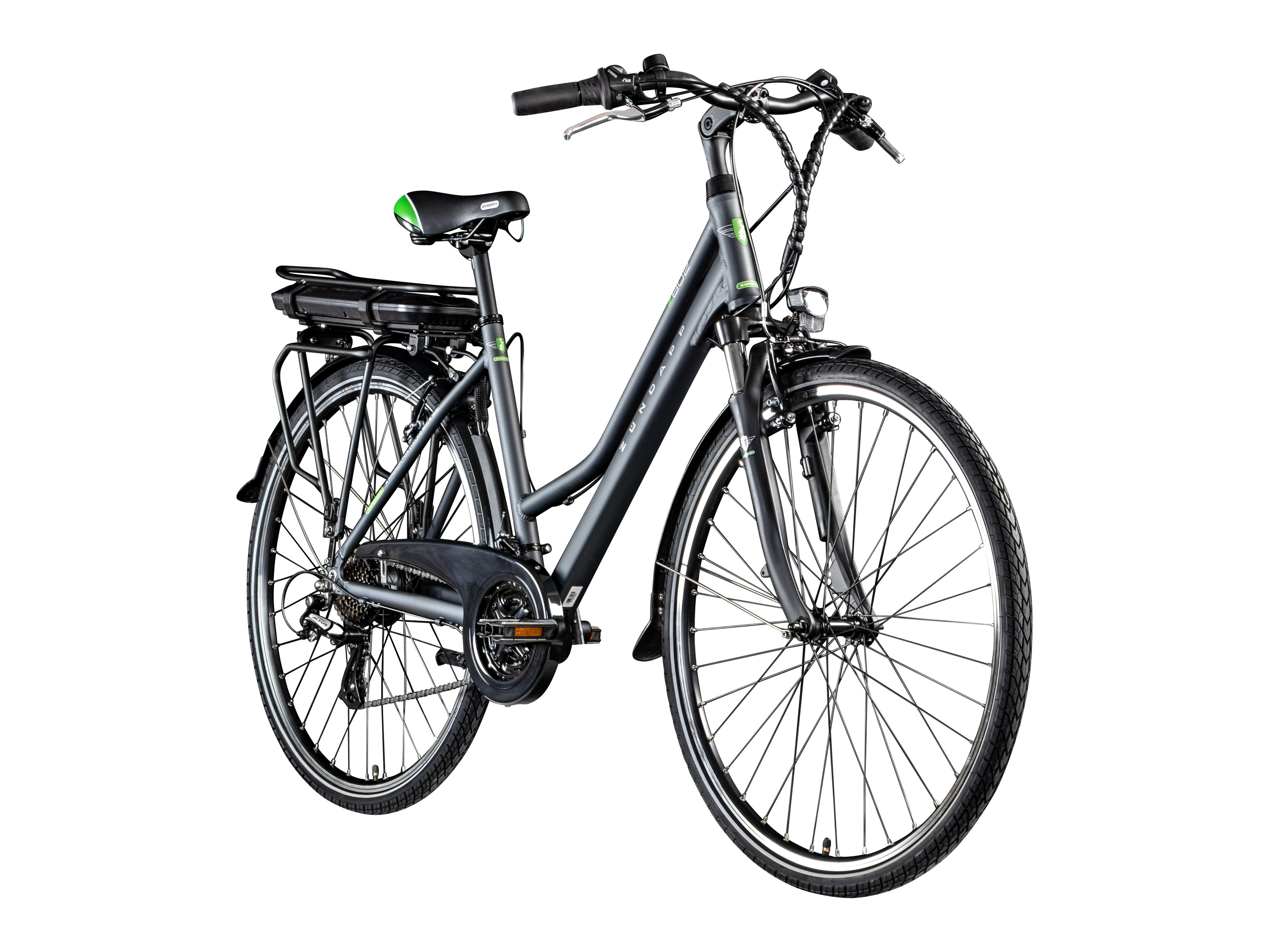 Zündapp E-Bike Trekkingrad »Z802 700c«, 28 Zoll, Damen (Damen, Grau/Grün)