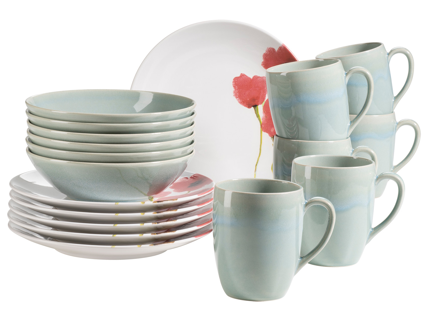 MÄSER  Geschirrset »Ossia«, 18-teilig (Grün / Rot / Weiß)