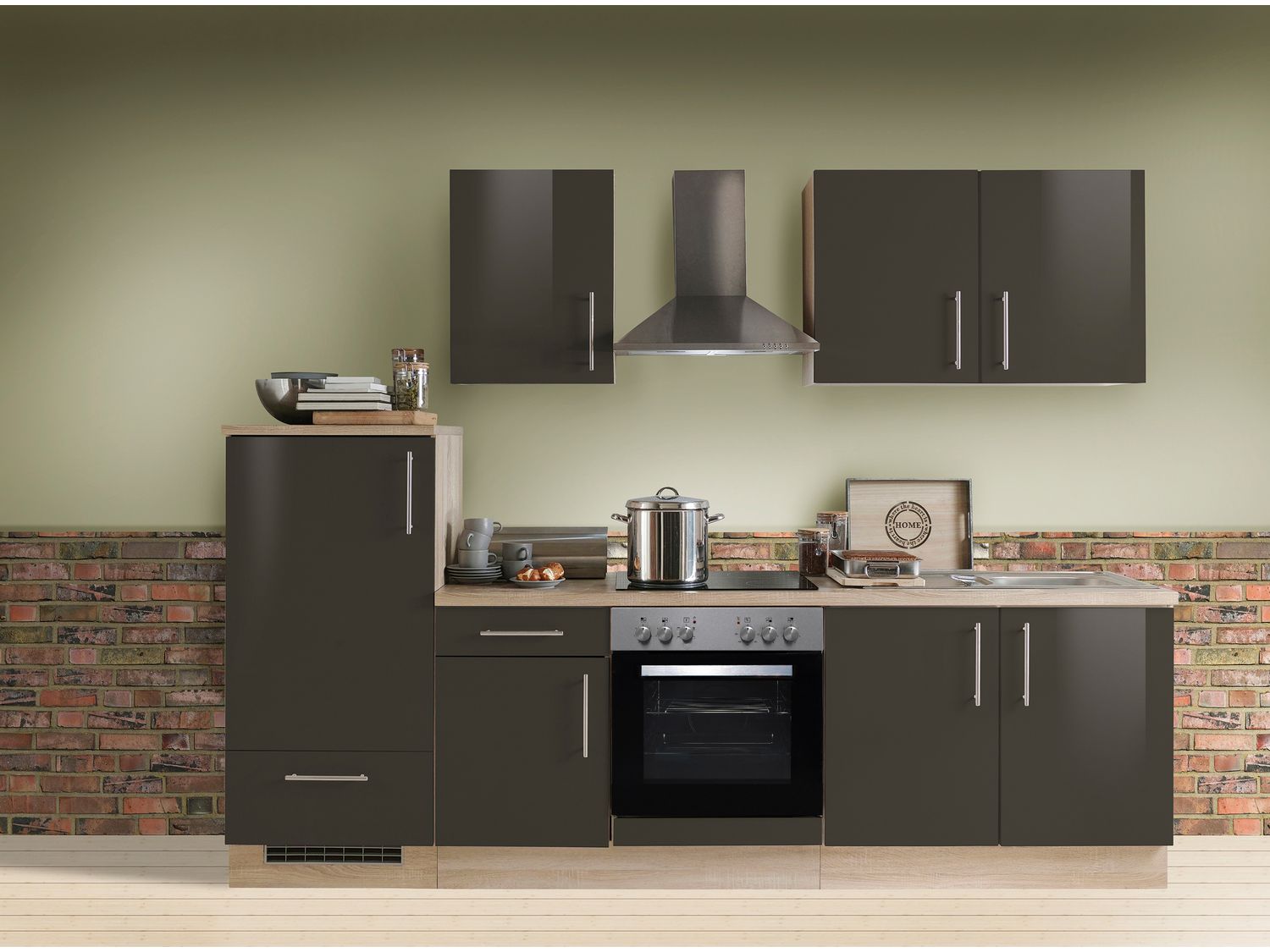 Menke Küchenblock Premium 270/280/300/310cm (ohne Geschirrspüler, 270 cm / Lava, Frei Bordsteinkante)