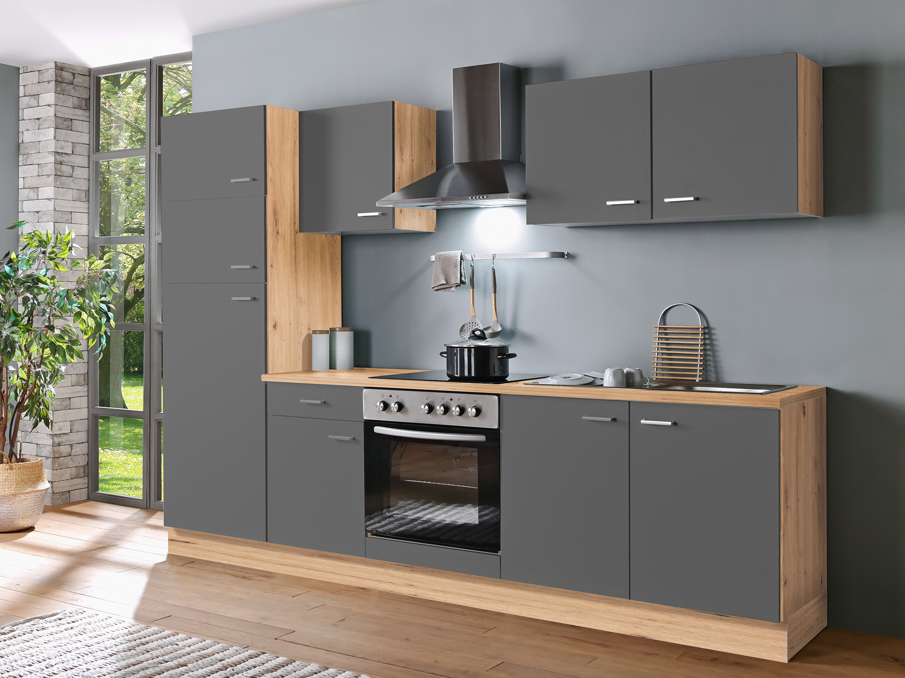 Menke Küchenblock Classic 1 (ohne Geschirrspüler, 270 cm, Artisan, Graphite, Frei Bordstein)''