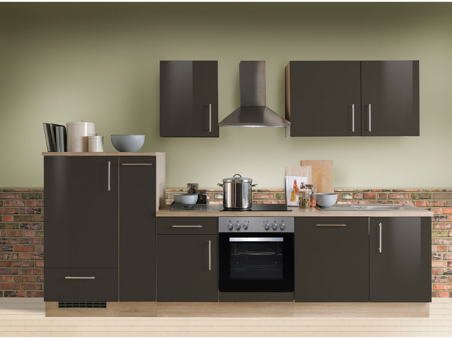 Menke Küchenblock Premium 270/280/300/310cm (mit Geschirrspüler, 300 cm / Lava, frei Verwendungsstelle)