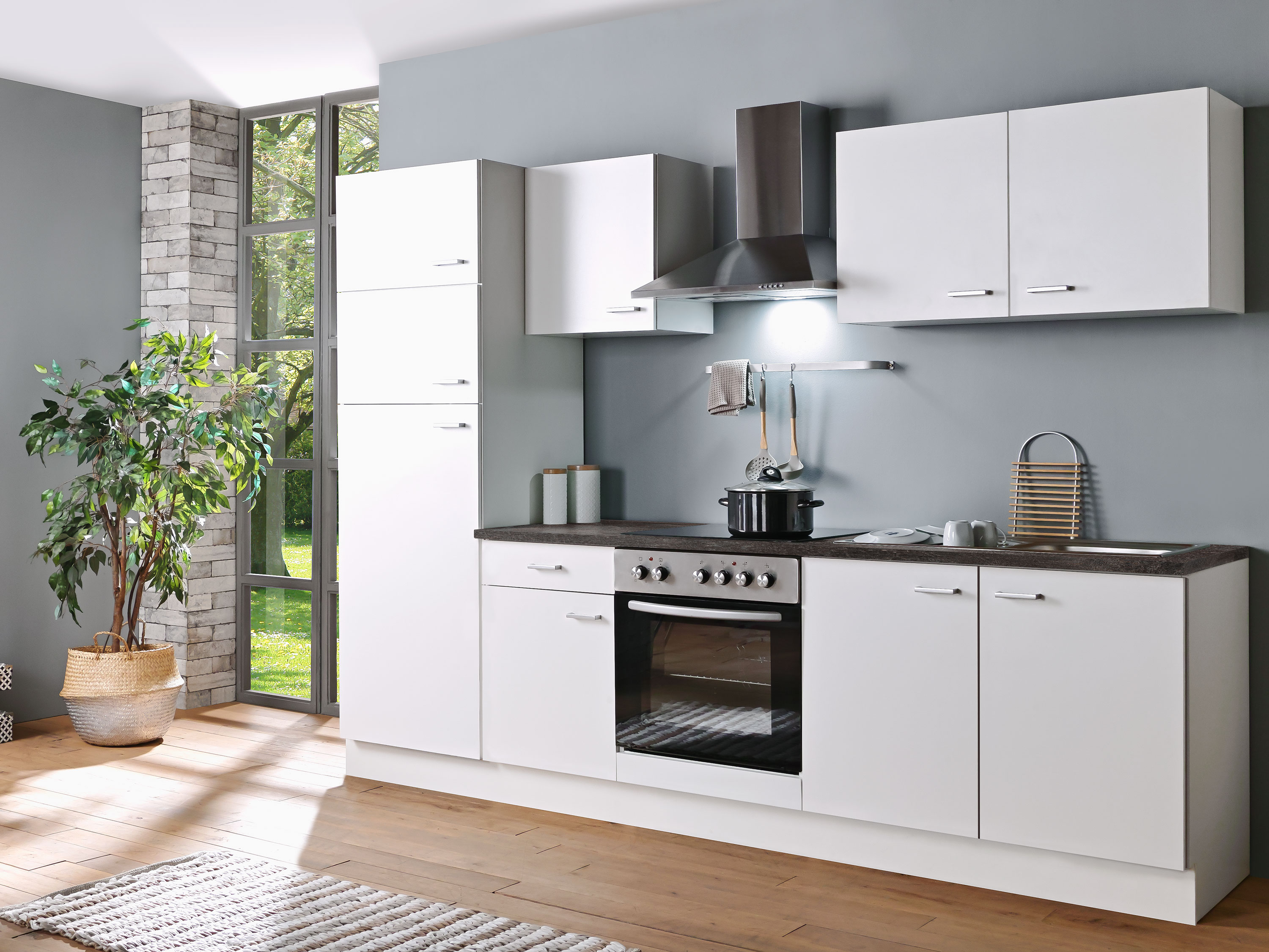 Menke Küchenblock Classic 1 (ohne Geschirrspüler, 270 cm, White, Marmoroptik, frei Verwendungsstelle)