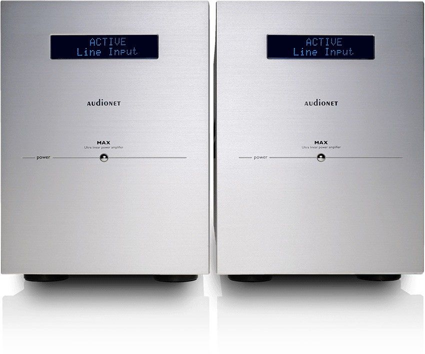 Audionet MAX mit blauem Display Paar Mikroprozessorgesteuerter Referenz-Mono-Leistungsverstärker silber