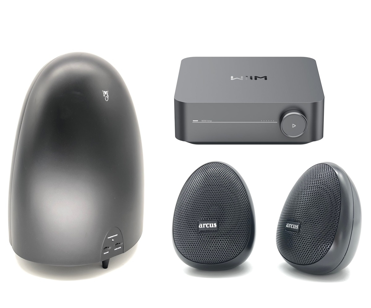 2.1-Kanal Streaming-Stereo-Anlage - Wiim Amp + Arus Egg + Michael Jackson Subwoofer Schwarz