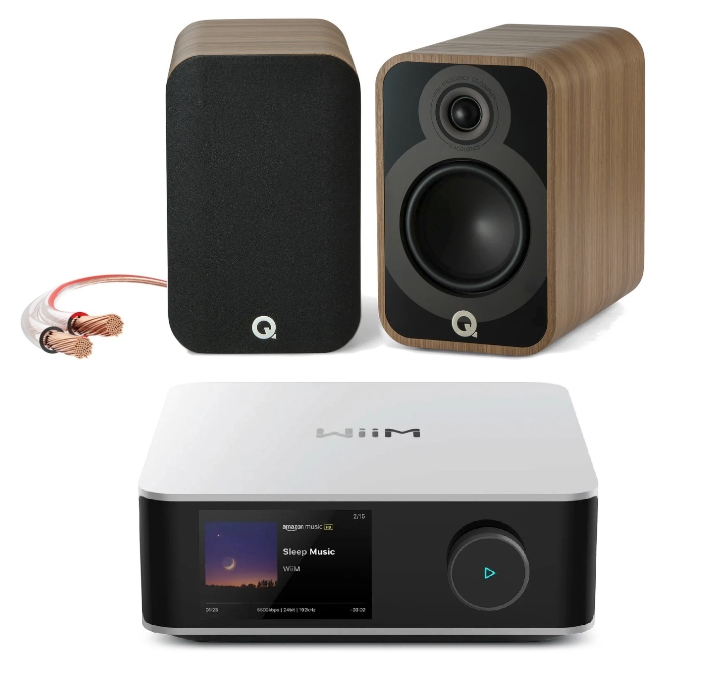 Bundle Wiim Amp Ultra + Q-Acoustics 5020 + Avinity-LS-Kabel | Neu Silber/Eiche