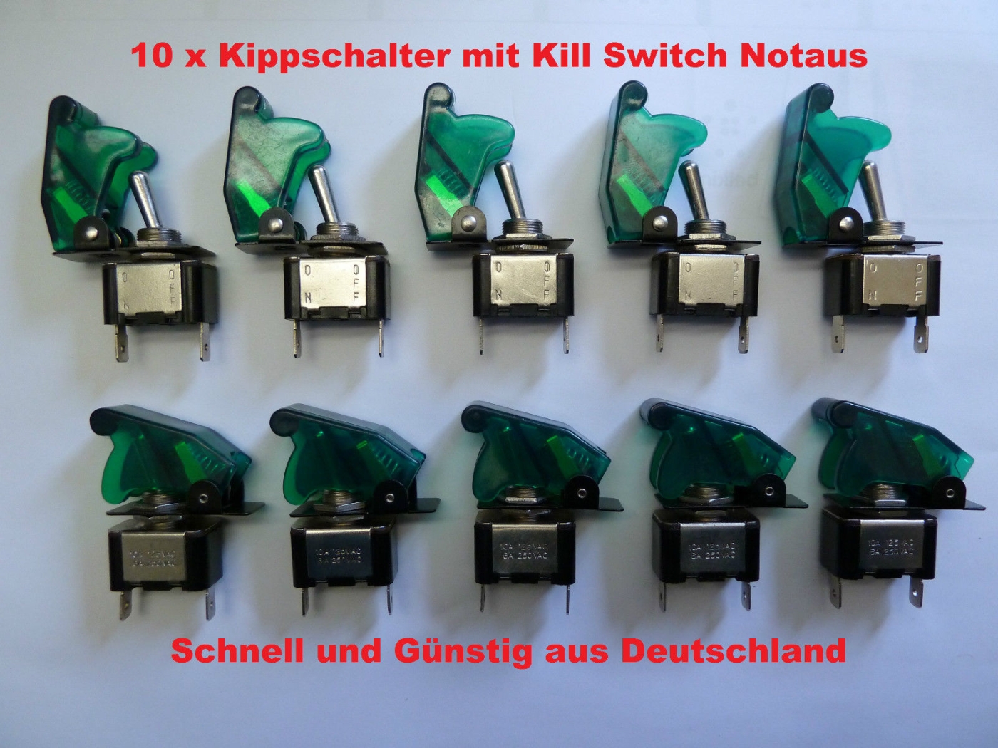AIV 530242 Schalter Kippschalter 10 Stück Notaus 12V Boot Auto Neu Grün