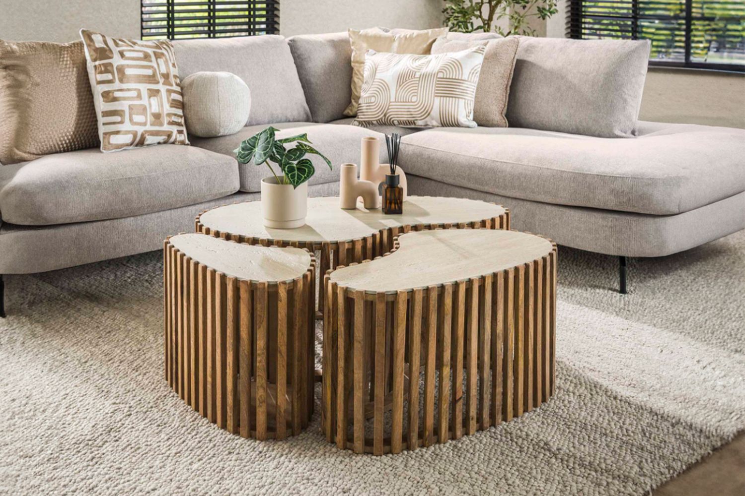 KAWOLA Couchtisch LIMAY Set 3-tlg. Keramik weiß