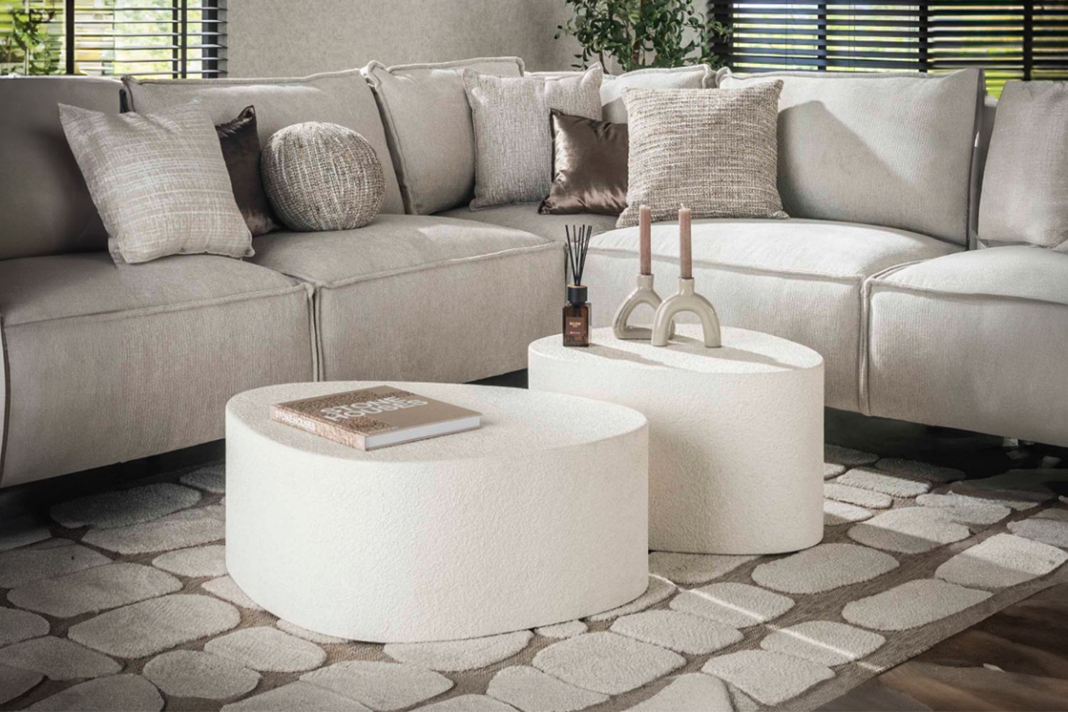 KAWOLA Couchtisch CANOAS Set 2-tlg. Marmor weiß