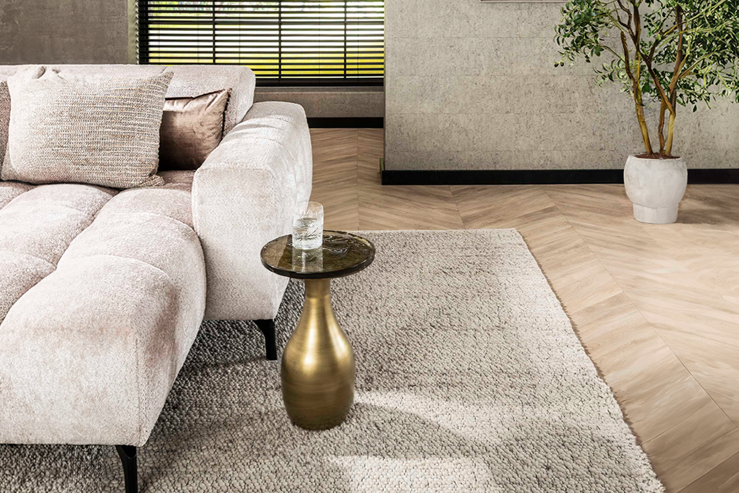 KAWOLA Beistelltisch MOKKA Glas gold