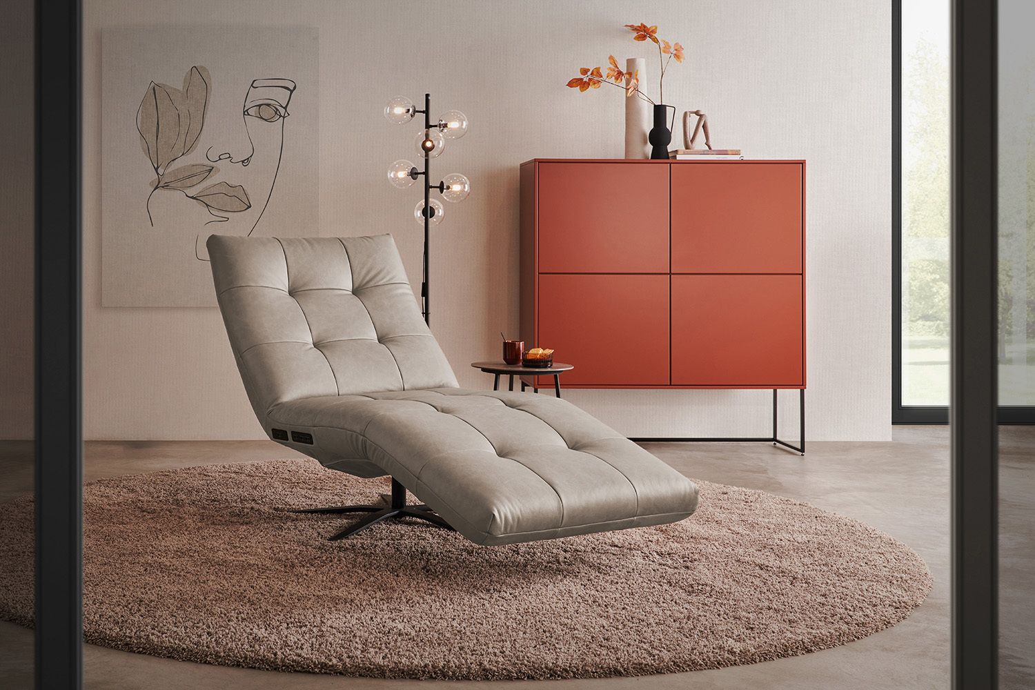 KAWOLA Relaxliege LETICIA motorisch Leder grau