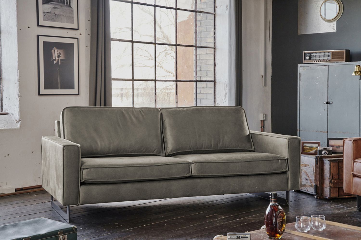 KAWOLA Sofa VILNIUS 2-Sitzer Lederfaserstoff anthrazit