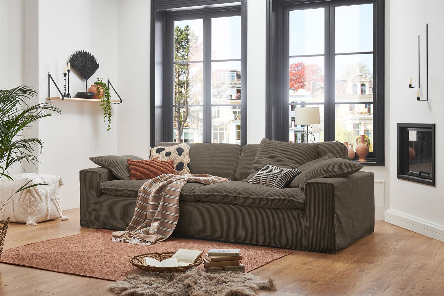 KAWOLA Sofa NETTA 3-Sitzer Bezug abziehbar Cord taupe