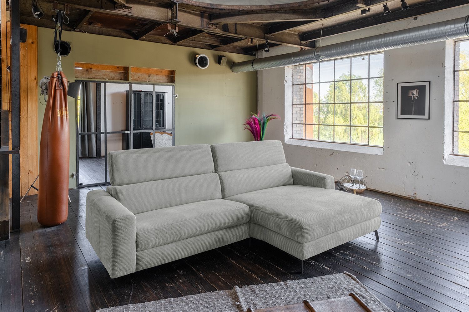 KAWOLA Sofa LAISKA Ecksofa Cord hellgrau