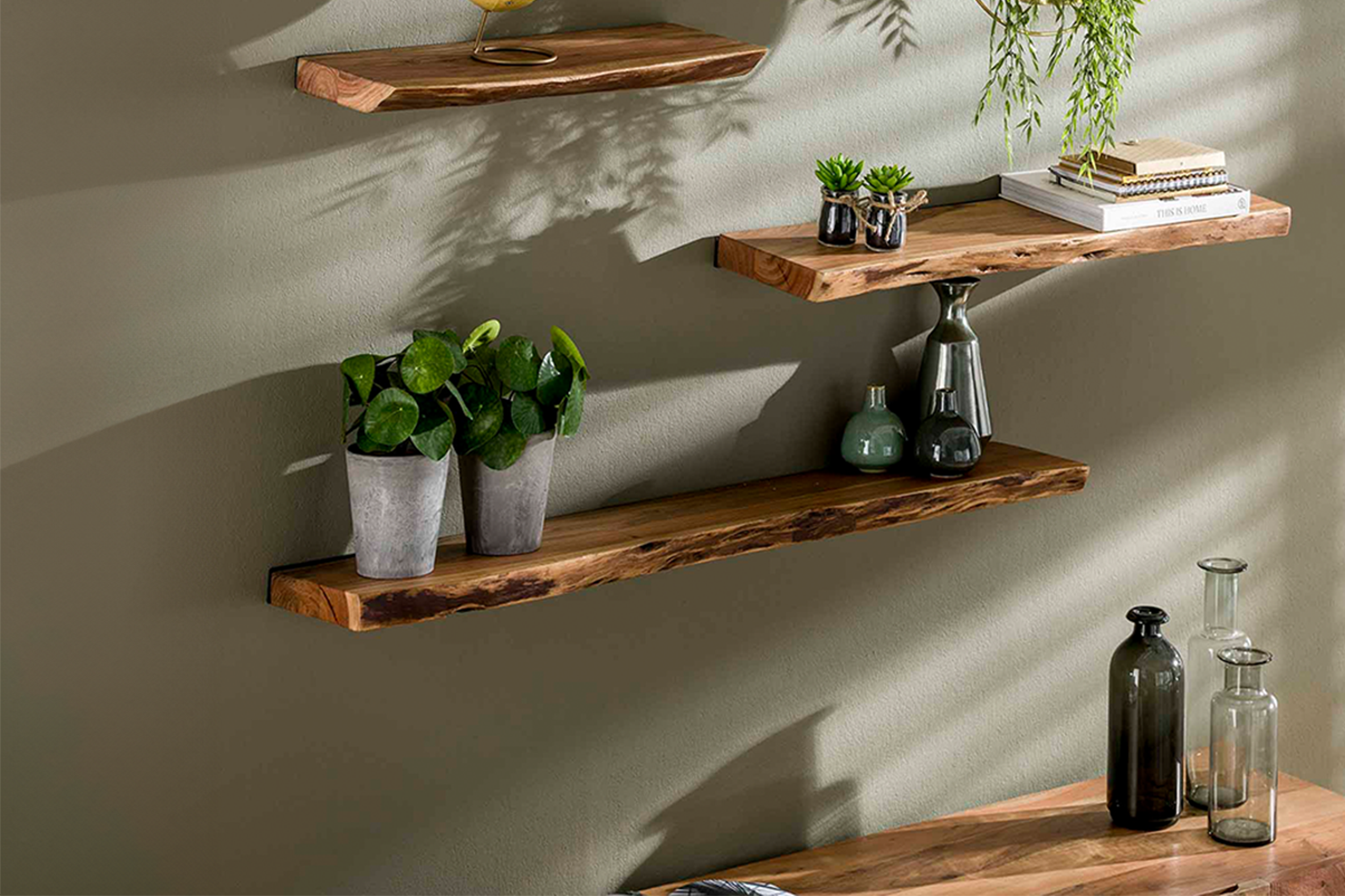 KAWOLA Wandregal ERGEA 120 cm Akazie massiv natur