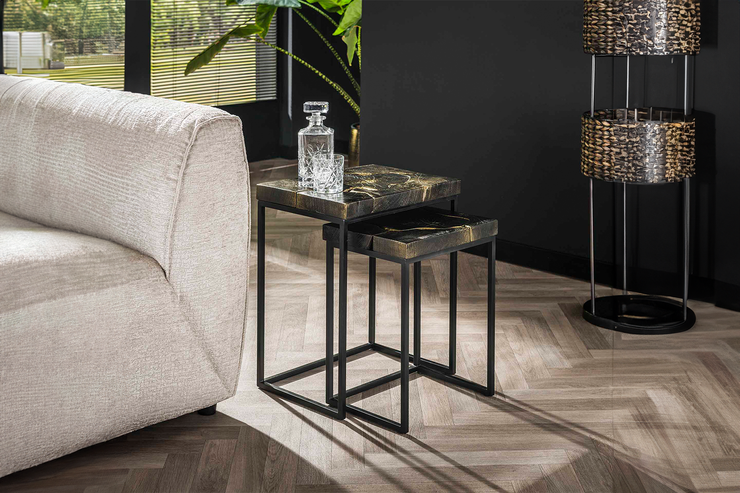 KAWOLA Couchtisch ESCADO Set 2-tlg. Teakholz schwarz