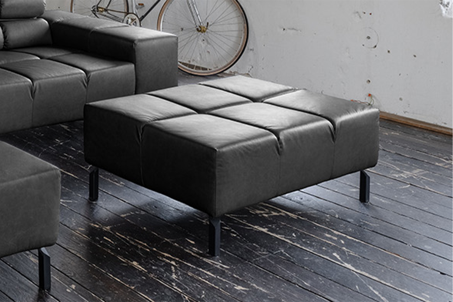 KAWOLA Polsterhocker NELSON Hockerbank Leder schwarz