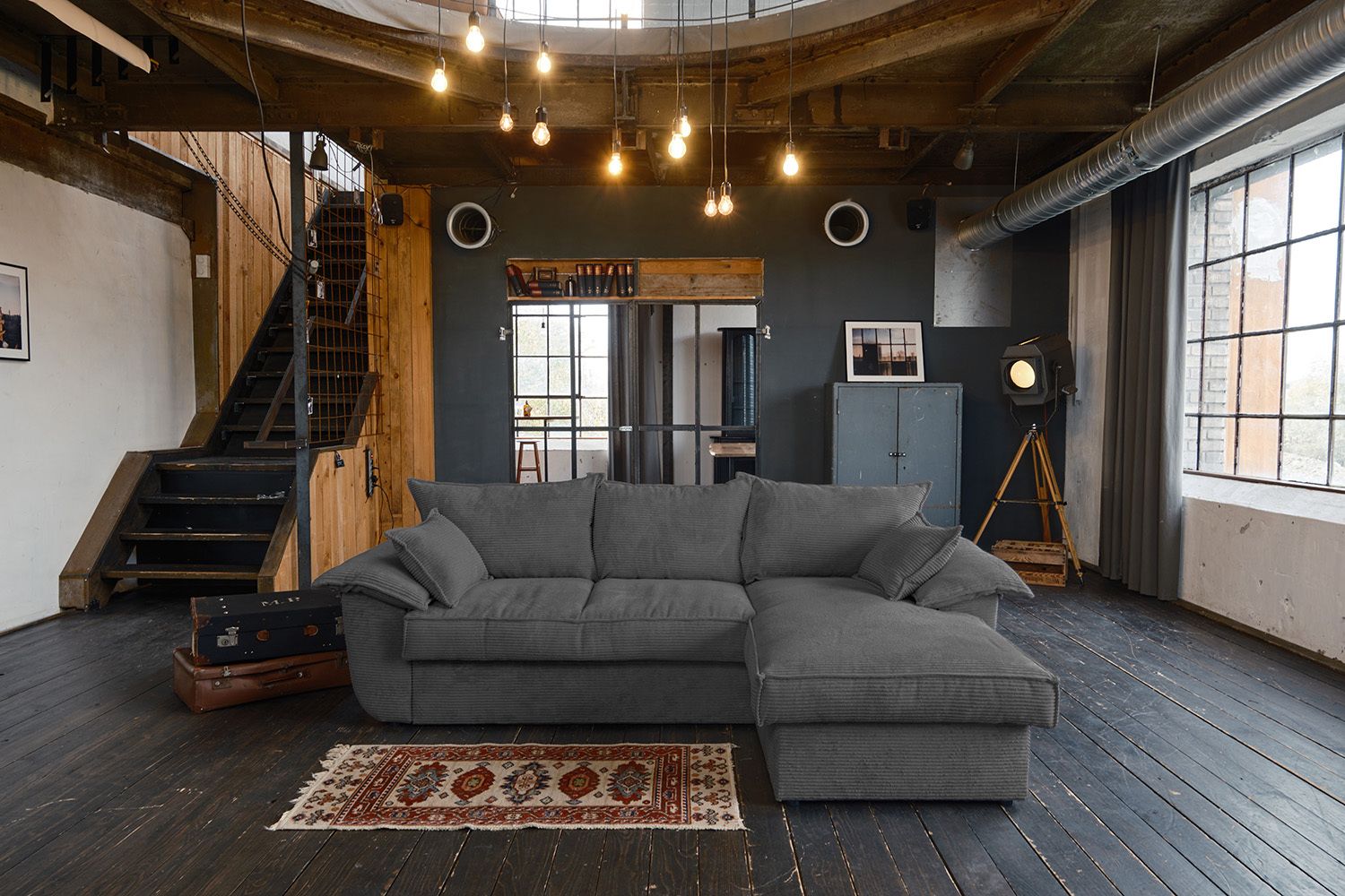 KAWOLA Sofa DAMETO Ecksofa Bettsofa Schlafsofa mit Stauraum Cord grau