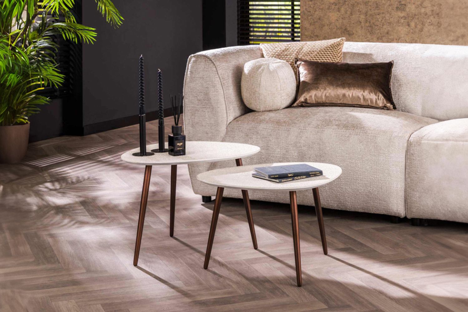 KAWOLA Couchtisch JAGO Set 2-tlg. Marmor weiß