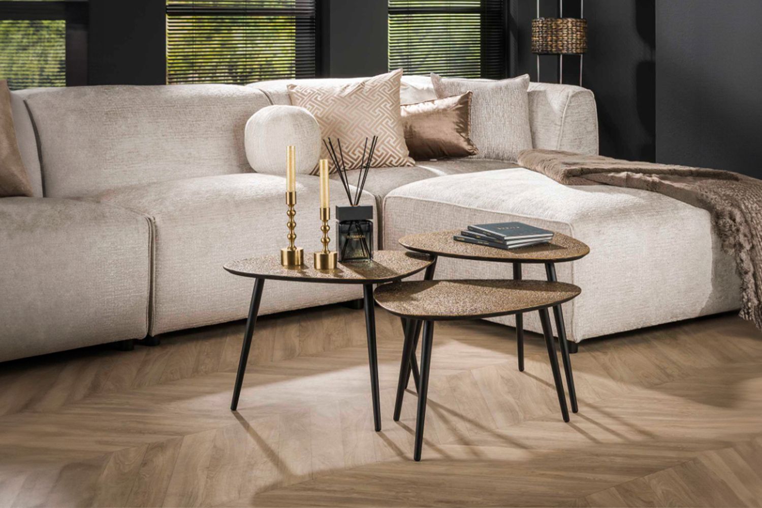 KAWOLA Couchtisch LAUCA Set 3-tlg. Metall bronze dreieckig