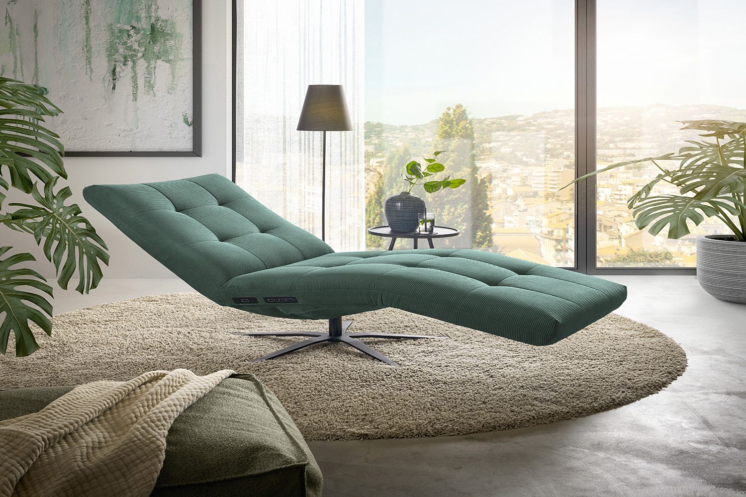 KAWOLA Relaxliege LETICIA motorisch Feincord grün