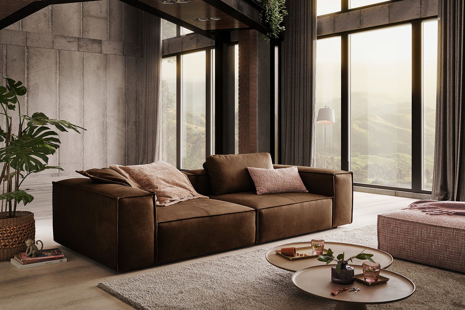 KAWOLA Sofa CARMO 3-Sitzer Leder braun