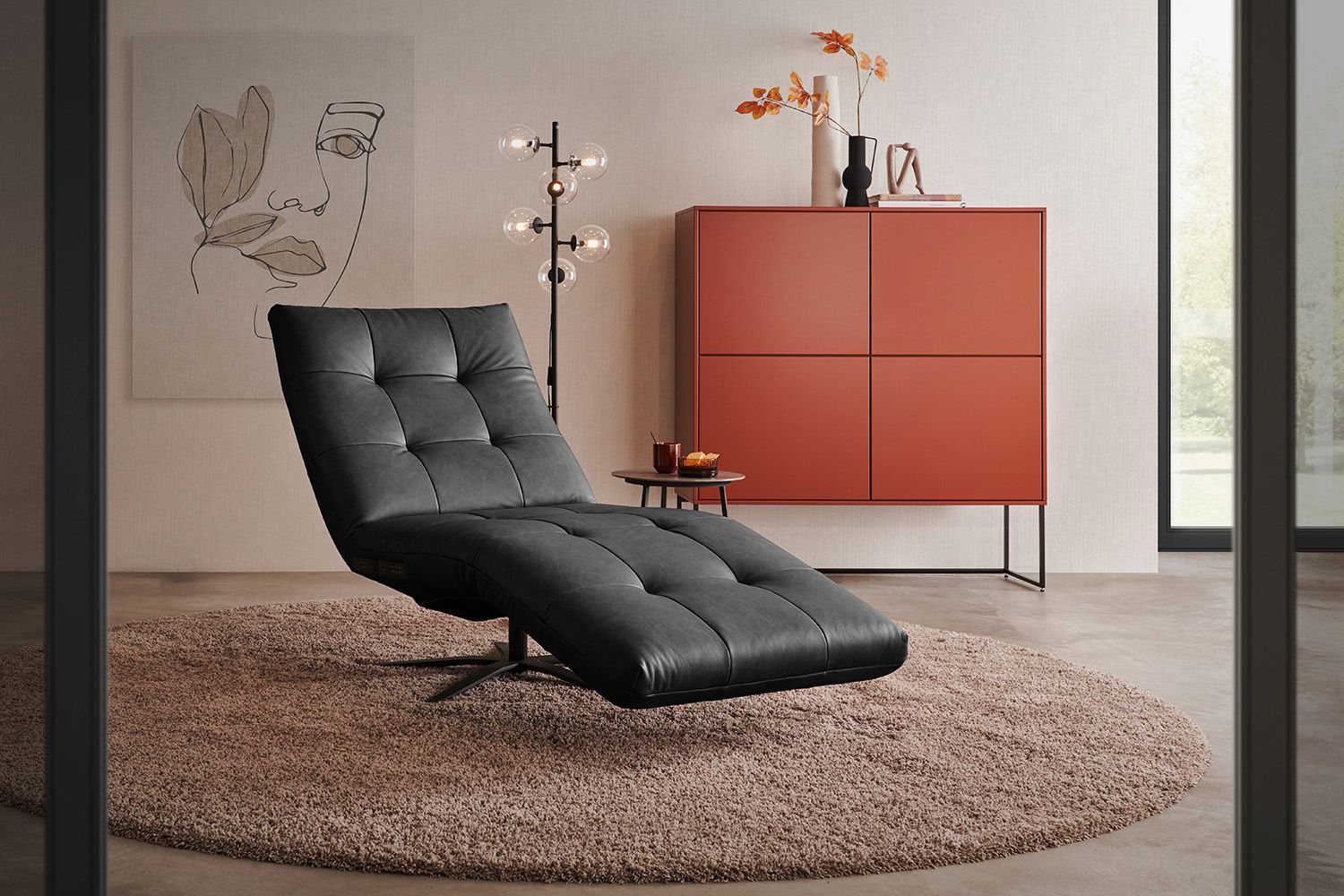 KAWOLA Relaxliege LETICIA motorisch Leder schwarz