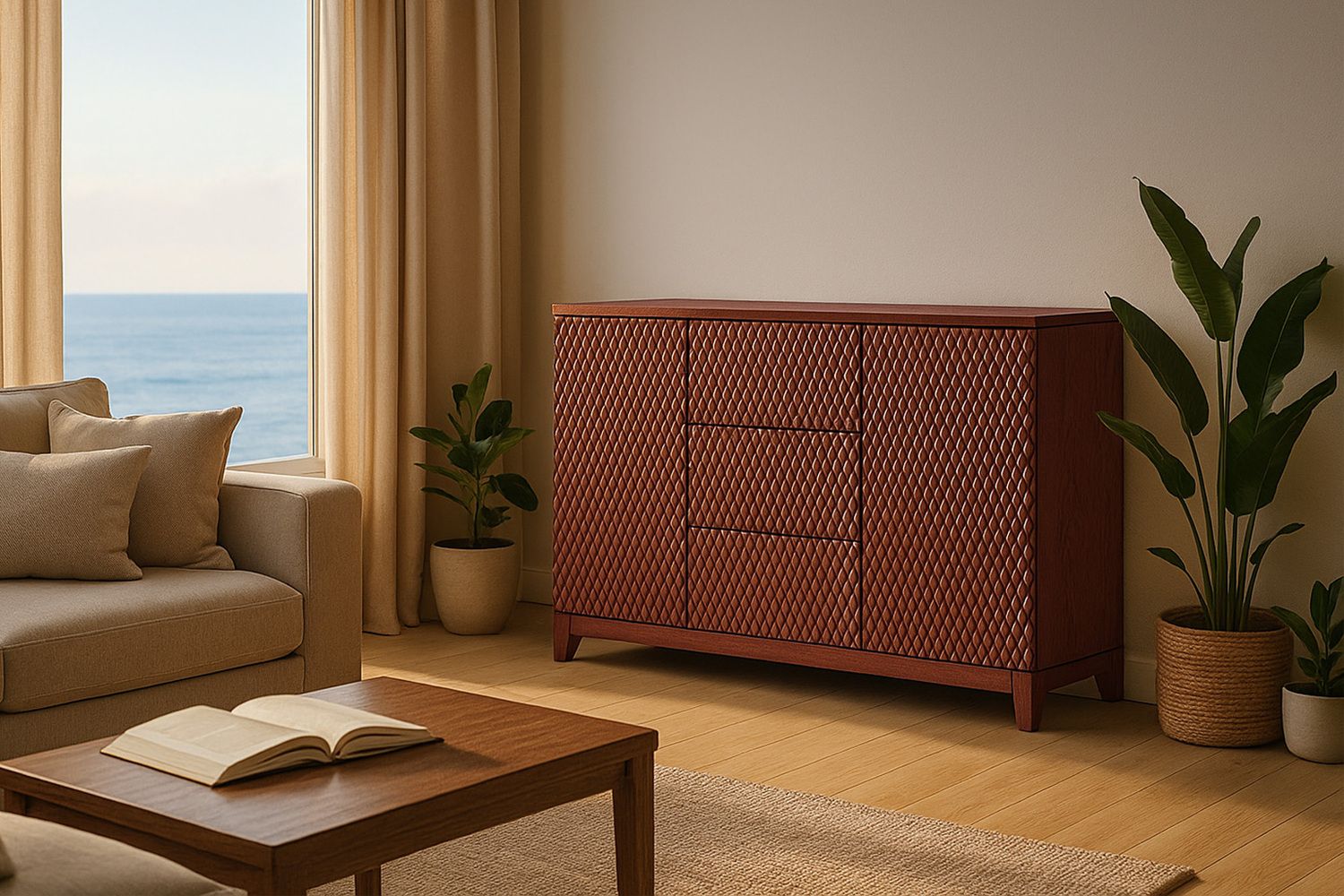 KAWOLA Sideboard COPAS 2 Türen 3 Schubladen Eiche furniert braun