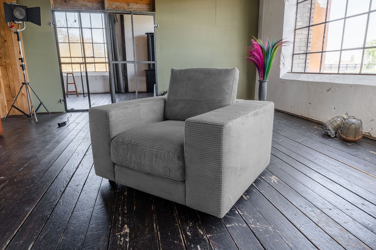 KAWOLA Sessel MADELINE Cord grau