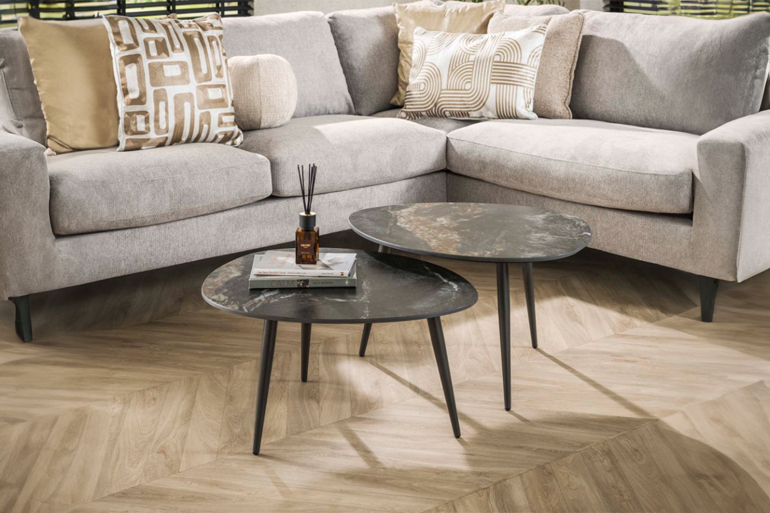 KAWOLA Couchtisch PONTE Set 2-tlg. Keramik schwarz oval