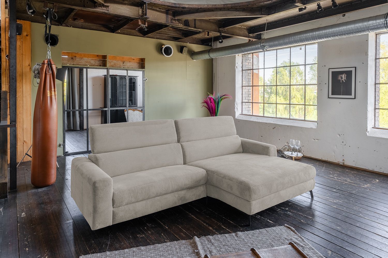 KAWOLA Sofa LAISKA Ecksofa Cord steingrau