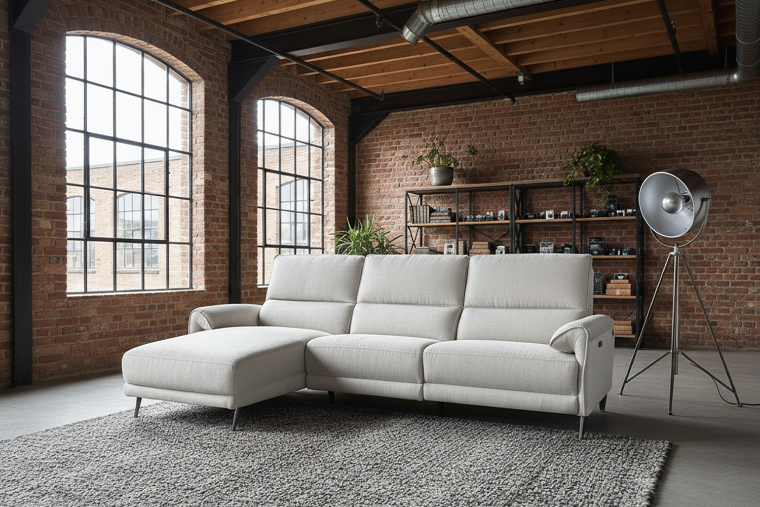 KAWOLA Sofa ADRIANA Ecksofa mit Relaxfunktion Stoff hellgrau