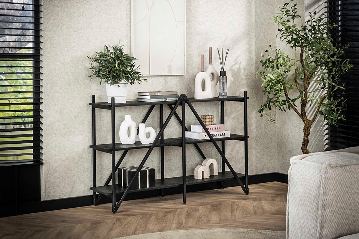 KAWOLA Wandregal PEARA 130 cm MDF-Holz schwarz 3 Stufig