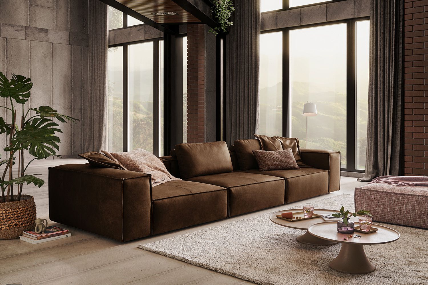 KAWOLA Sofa CARMO 4-Sitzer Leder braun