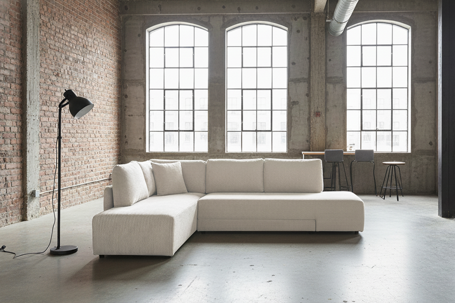 KAWOLA Schlafsofa SADIRA Ecksofa Cord cremeweiß