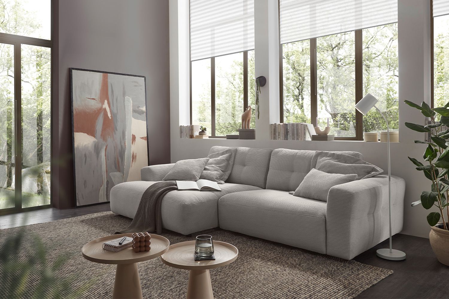 KAWOLA Sofa MIKA Ecksofa Cord hellgrau