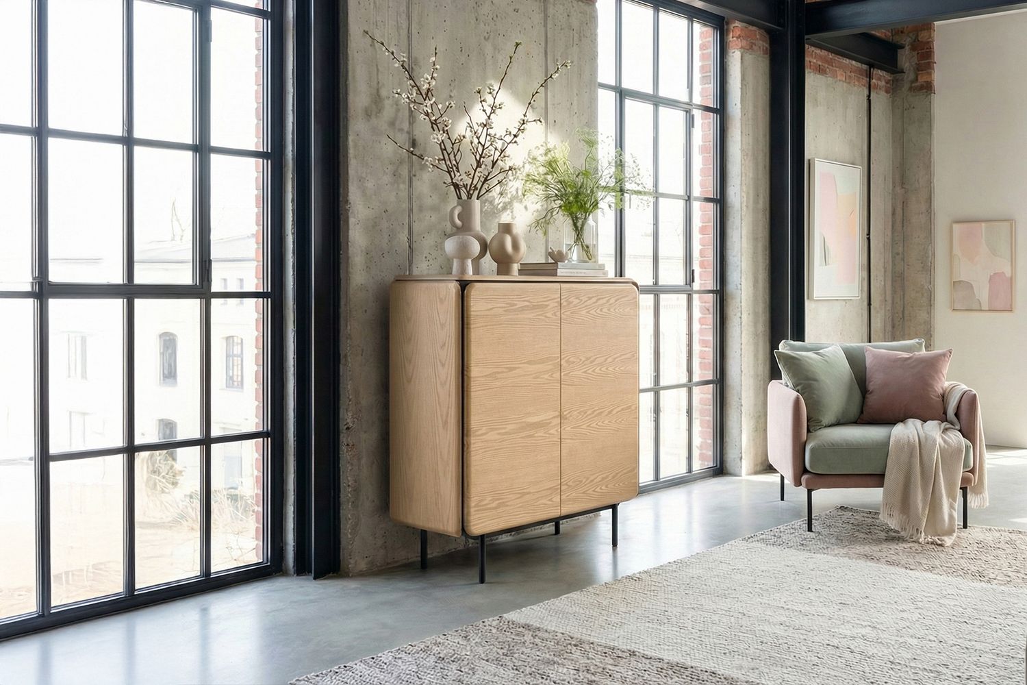 KAWOLA Highboard AVRIL 2 Türen Eiche braun