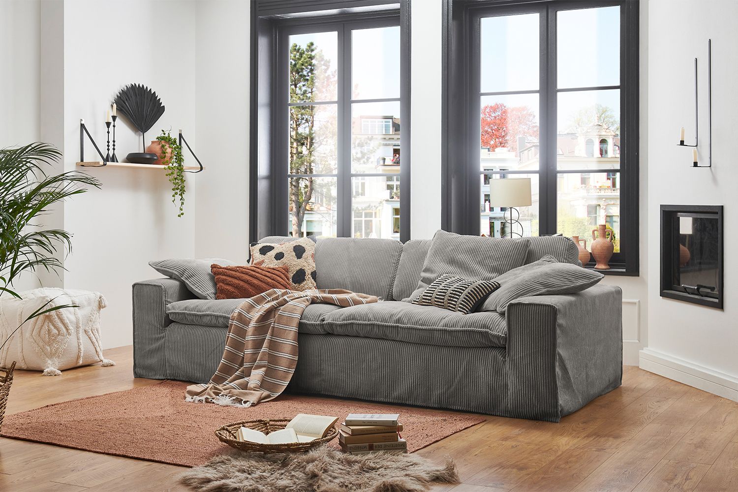 KAWOLA Sofa NETTA 3-Sitzer Bezug abziehbar Cord grau