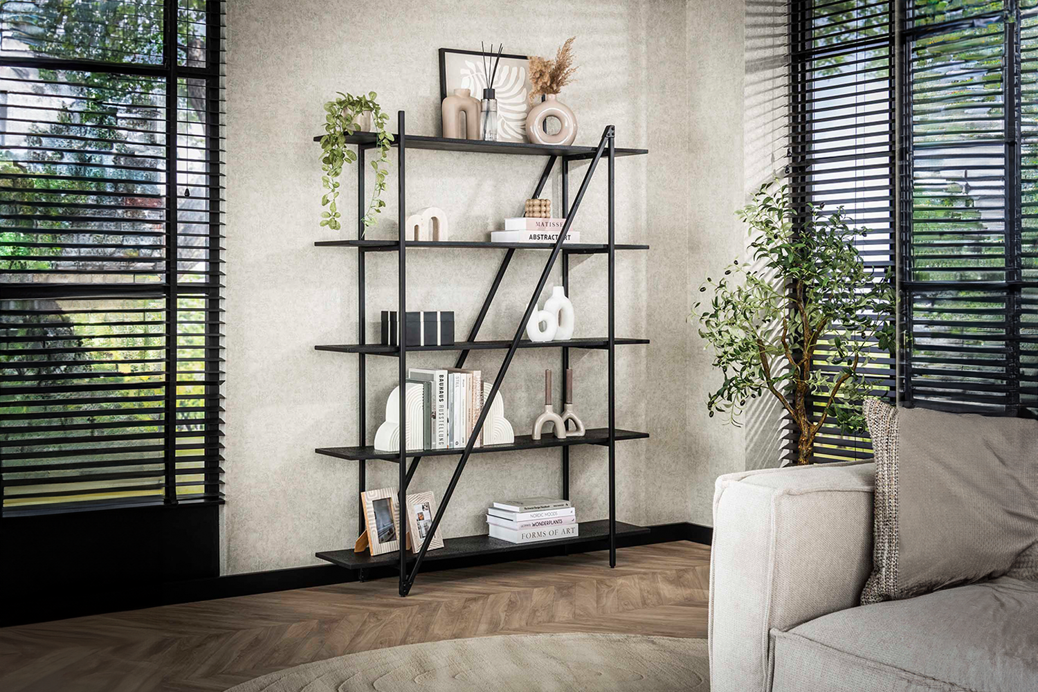 KAWOLA Wandregal PEARA 140 cm MDF-Holz schwarz 5 Stufig