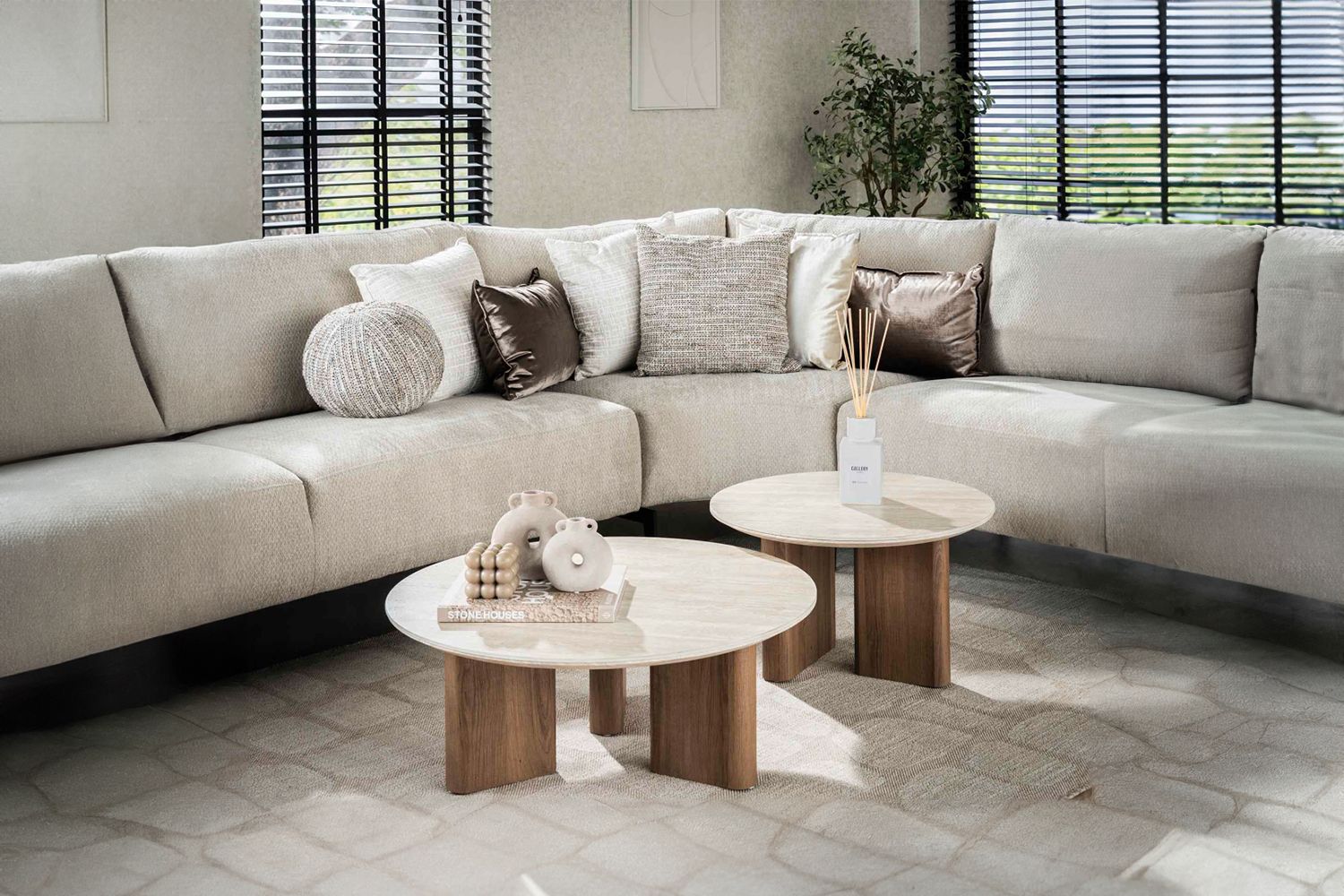 KAWOLA Couchtisch PRETO Set 2-tlg. Keramik weiß rund