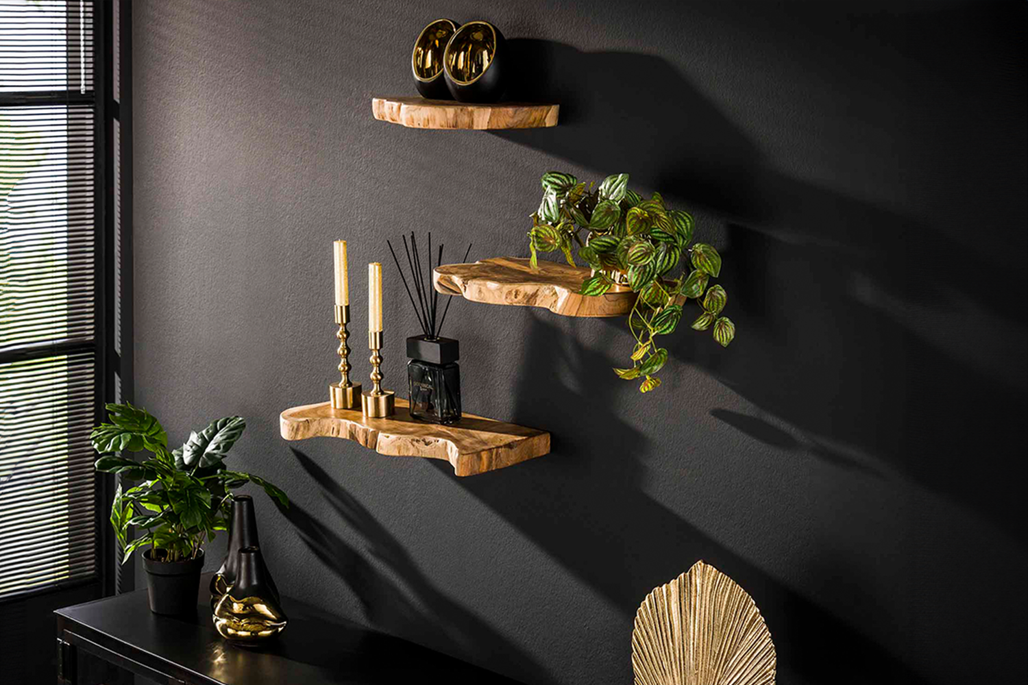 KAWOLA Wandregal KURA 3-tlg. Teakholz massiv natur