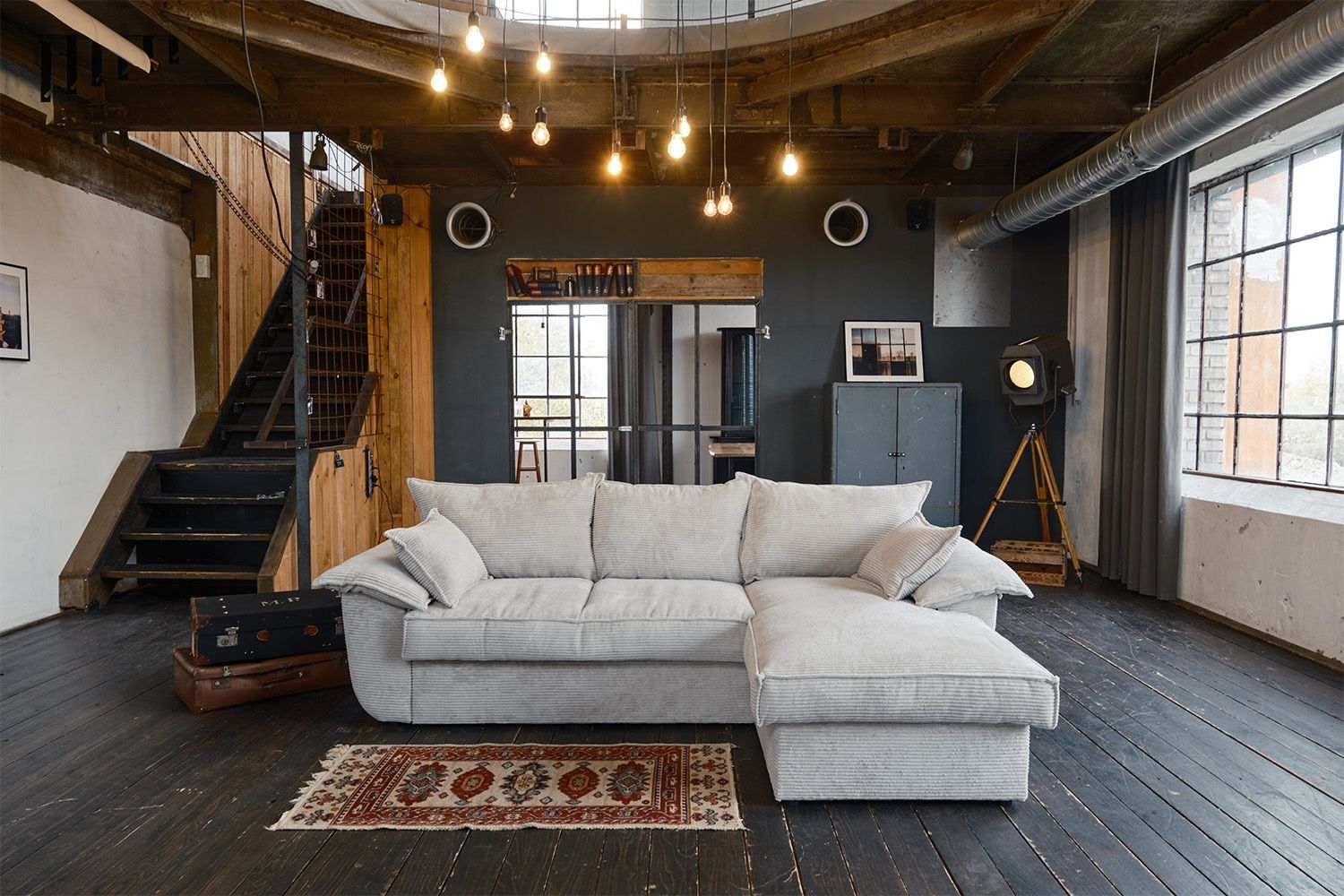 KAWOLA Sofa DAMETO Ecksofa Bettsofa Schlafsofa mit Stauraum Cord weiß