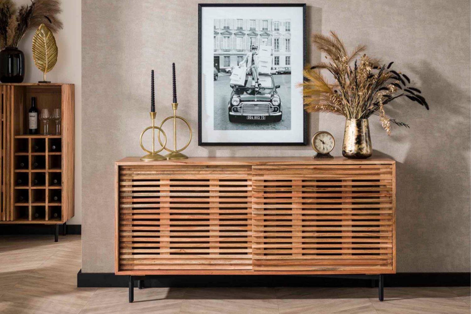 KAWOLA Sideboard ELDA Akazie massiv natur 2 Türen
