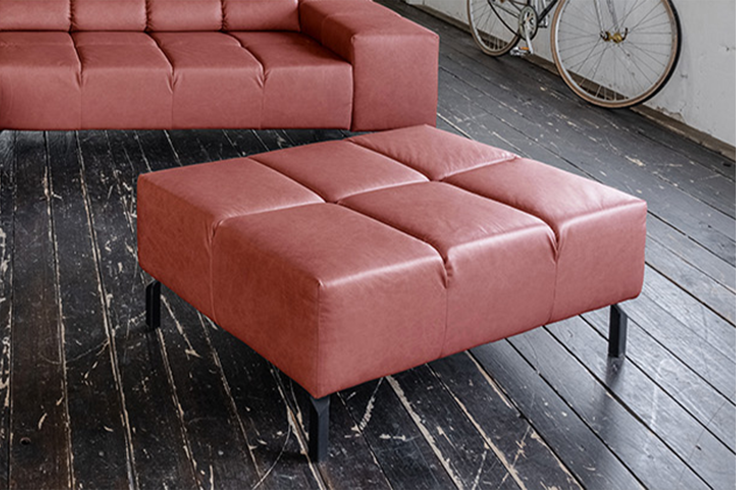 KAWOLA Polsterhocker NELSON Hockerbank Leder rot