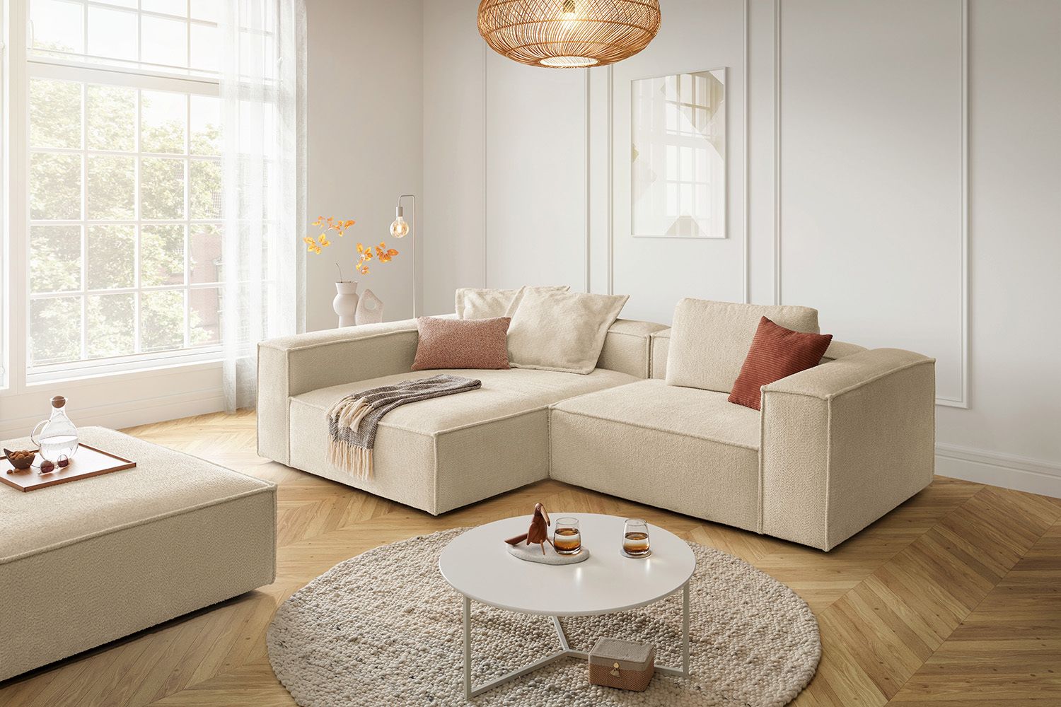 KAWOLA Sofa CARMO Ecksofa Stoff beige