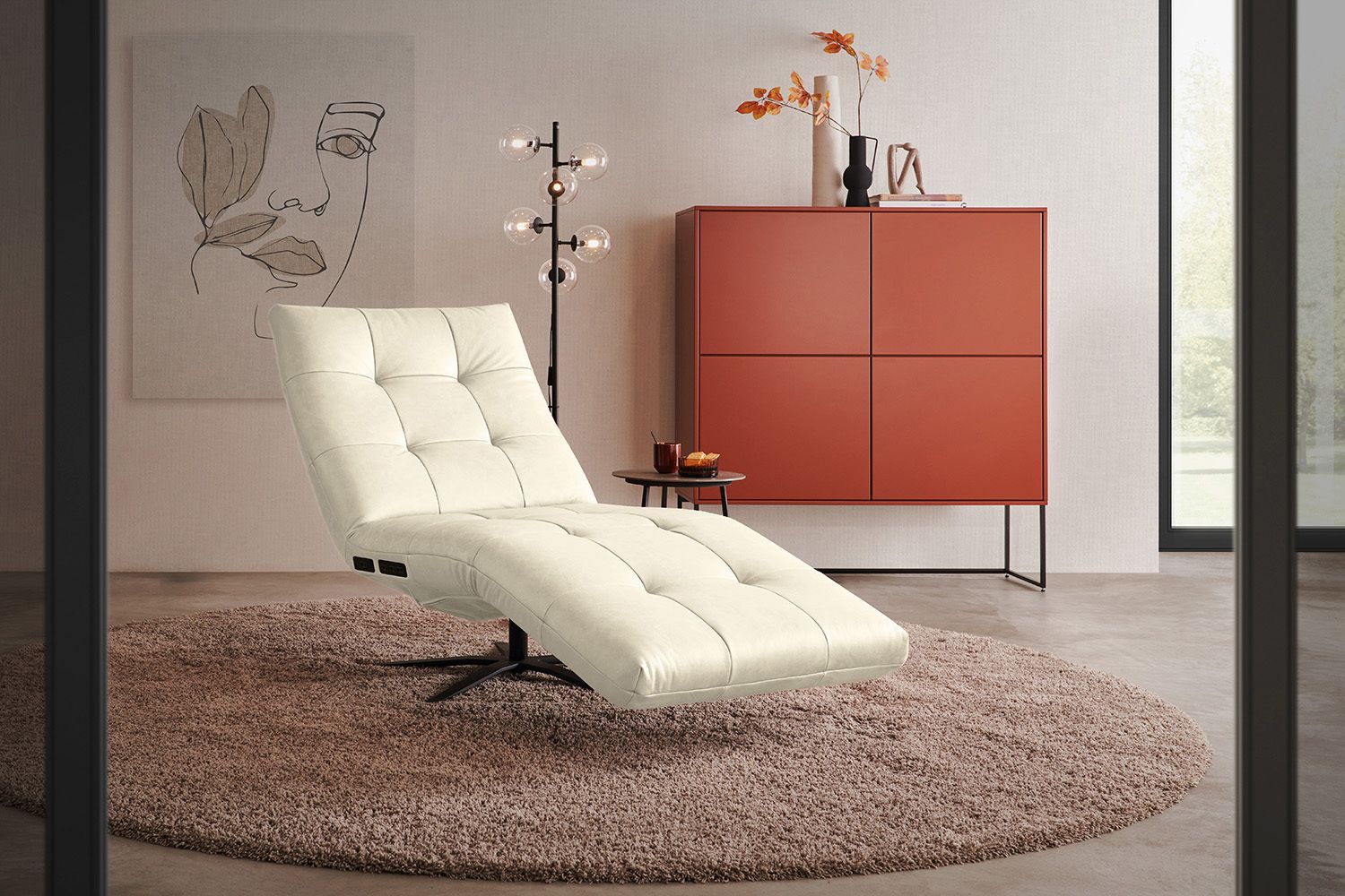 KAWOLA Relaxliege LETICIA motorisch Leder weiß